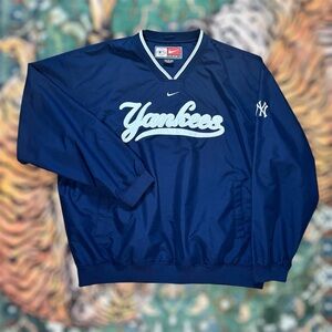 Vintage Nike New York Yankees Windbreaker Jacket Pullover Center Swoosh Blue XXL